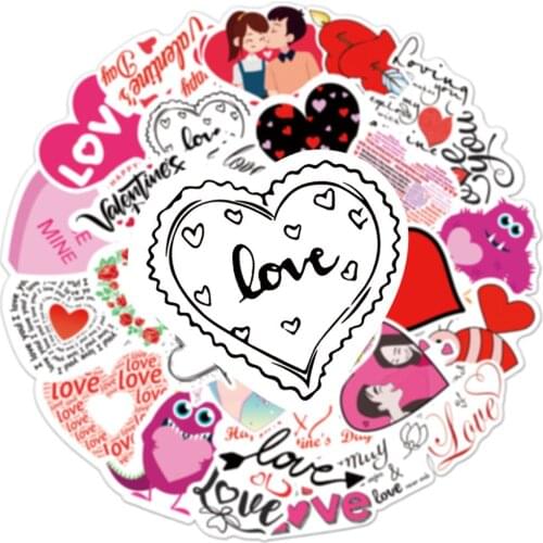 10/30/50PCS/ Give Valentines Day Gifts DIY Sticker Notebook Diary Guitar Decoration PVC Lovers Love Pattern Sticker Wholesale