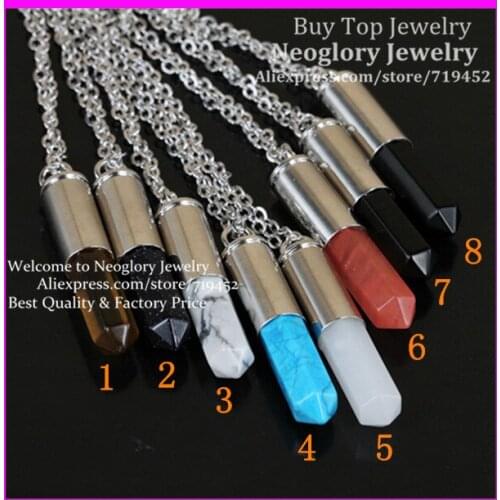 10pcs Mixed Nature Gem Point Bullet Necklace Silver Plated Casing Pendant Druzy Stone Quartz Pendant Necklace