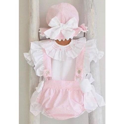 2pcs/set Infant Newborn Baby Girls Clothes Set White T shirt + Bow Ruffles Rompers Overalls Outfits Baby Girl Costumes 2019 New