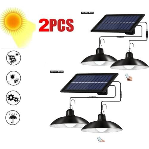 2 pcs remote 30 led 2 head Retro Lampshade Balcony Chicken Coop Waterproof Shed Lamp Hanging Solar Pendant Lights Auto On Off Ga