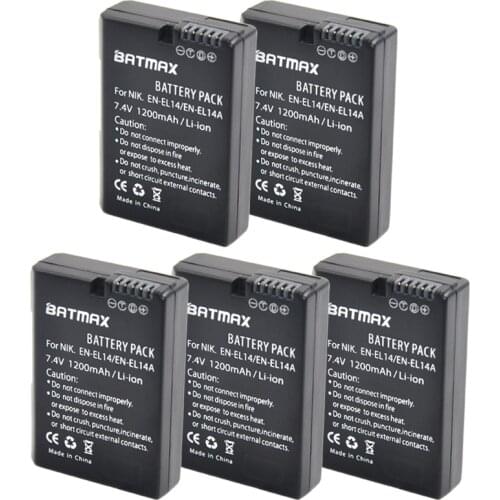5Pcs EN-EL14 EN-EL14a ENEL14 EL14 1200mAh Battery for Nikon P7800,P7700,P7100,P7000,D5500,D5300,D5200,D3200,D3300,D5100,D3100,Df