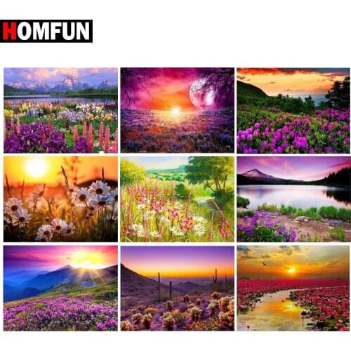 HOMFUN DIY Diamond Painting "Flower landscape" Full Drill Square Round Diamond Embroidery 5D Cross Stitch Decoration Home