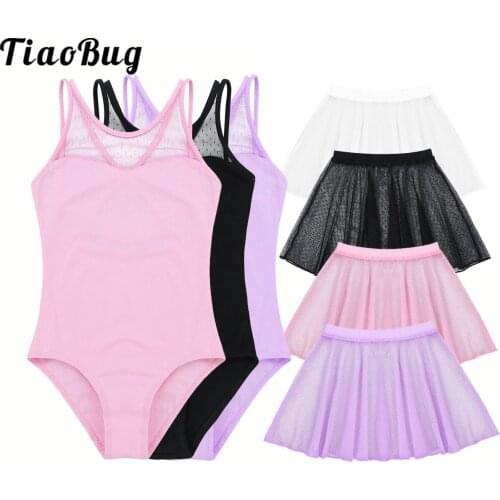 Girls Ballet Leotard Kids Sleeveless Dance Bodysuit with Skirt 2Pcs Gymnastics Leotard Set Ballet Tutu Dancerwear
