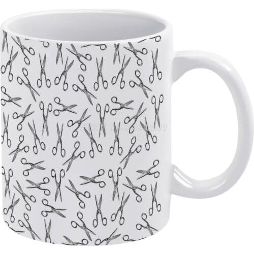 Scissors Pattern White Mug Ceramic Mug Creative Mug Scissors Pattern Vintage Retro Hipster Modern Urban Black and White