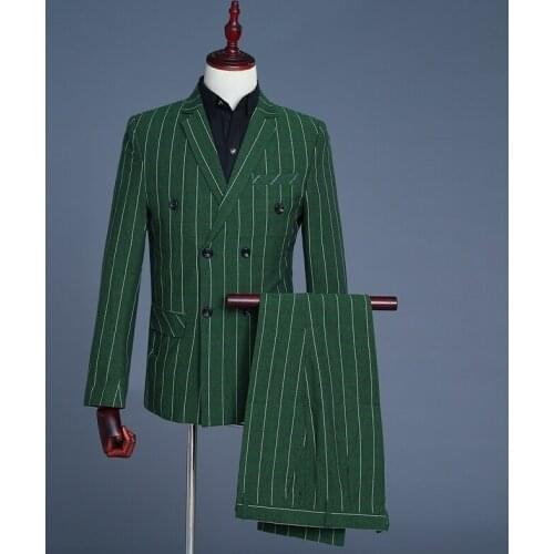 Brand 2018 Three Piece Green Plaid Double Breasted Wedding Suits Tide Men Fashion Casual Slim Fit Tuxedo Singers Costume