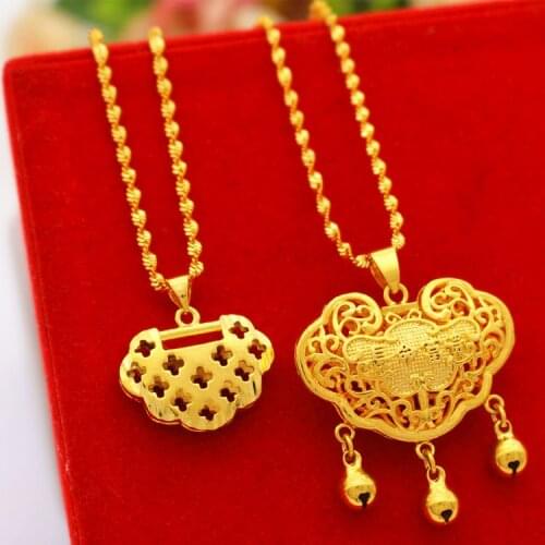 Boutique packaging 24K Gold Color Longlife Lock Pendant Necklaces For Woman Pendant chock Necklace Bijoux Jewelry Wholesale