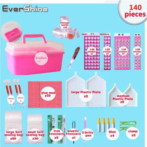 EverShine Diamond Painting Tool Kits 140pcs/set Diamond Embroidery Accessories Fast Paste Rhinestones Storage Boxes Handcraft