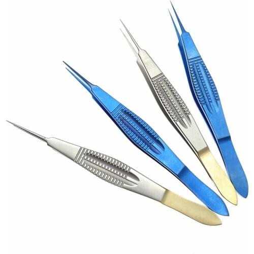 Fat licking hook Double eyelid surgery tweezers fine plastic tine toothed gold handle Titanium/stainless steel