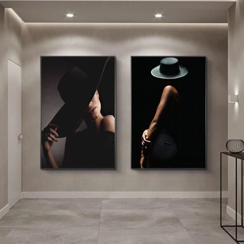 Fashion Elegant Woman Black Canvas Painting Aesthetics Wall Art Paintings Modern Print Picture For Interior Living Room Decor