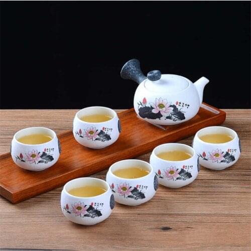 7Pcs/Lot Creative Tea Set Including 1 Teapot + 6 Cups Snowflake Glaze Ceramic Tea Pot Porcelain Office Kung Fu Kettle Gifts