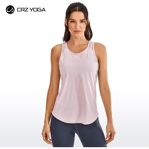 CRZ YOGA Womens Breezy Feeling Mesh Yoga Tank Tops Quick Dry Workout Active Gym Shirts