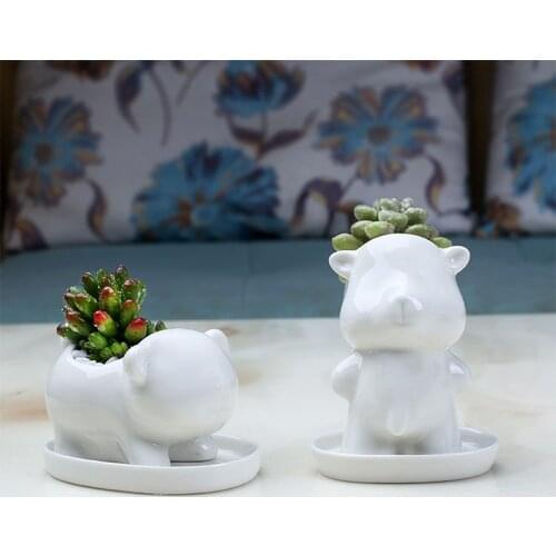 Cartoon Bear Flower Pot Cactus Pot Planter Desktop Ornaments Ceramic Vase Home Garden Decoration Succulent Pot Plant Pot