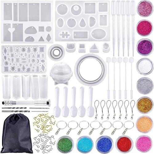 Resin Casting Mold Kit, 108 PCS DIY Jewelry Craft Moulds Silicone Epoxy Resin Mold Including Keychain and Drill Tool Set