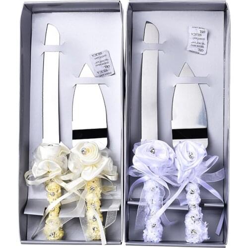 Ribbon Flower Decorated Stainless steel Shovel&Cake Pizza Knife Serving Set For Wedding Birthday Party Wedding Cake Cutter