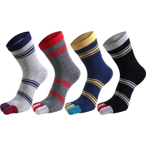 Sport Cotton Man Short Socks With Toes Business Striped Colorful Young Casual Weaving Five Finger Sport Socks With Toes