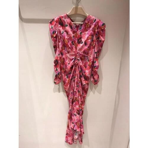 2021 Summer New Floral Print Pleated Jacquard Midi Dress