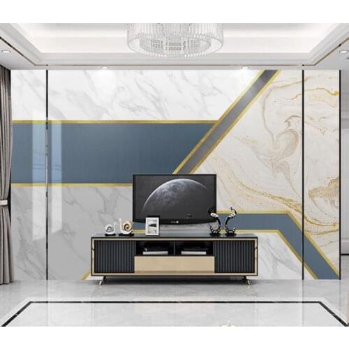 Custom Any Size minimalist abstract geometric marble golden lines 3D Wallpaper Living Room Background Decoration Mural