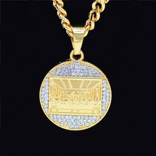 QIAMNI Hip hop Jesus Judah Dinner The Last Supper Rhinestone Pendant Necklace with Zircon Door Modeling Men Women Rock Jewelry