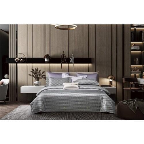 Luxury Gray Yarn-dyed jacquard Cotton Duvet Cover Bed Linen Fitted Sheet Pillowcases Bedclothes Home textiles King Queen Size