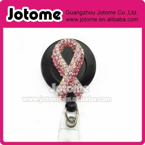Pink Ribbon Badge Holder - Retractable Badge Reel - Rhinestone ID Badge Clip - Nurses Gift - Nurse Jewelry