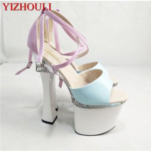 Platform Spool Heels Ankle Strap Color Block Sandals Summer High Heels 18cm Fashion Womens Wedding Shoes