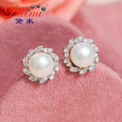 DMEFP097 Freshwater Pearl Studs Earrings 925 Sterling Silver 7-8mm Natural Pearl Earrings For Women