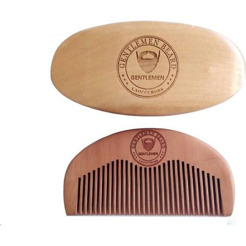 LAOCCCROSS Boar Bristle Beard Brush&Peach Wood Fine Tooth Comb For Men Beard Care Gift Mustache Facial Hair Brush Engrave Logo