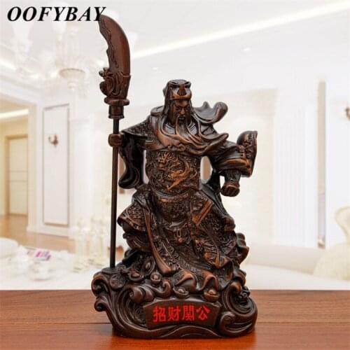 Resin Modern God of Wealth Statue Living Room Imitation Wood Guan Gong Sculpture Office Desktop Ornaments Home Decoration Crafts