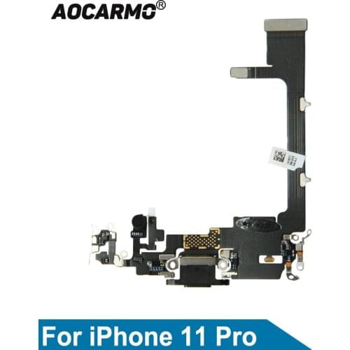 Aocarmo For iPhone 11 Pro Charging Port Charger USB Dock Connector Mic Microphone Headphone Jack Flex Cable With IC Board