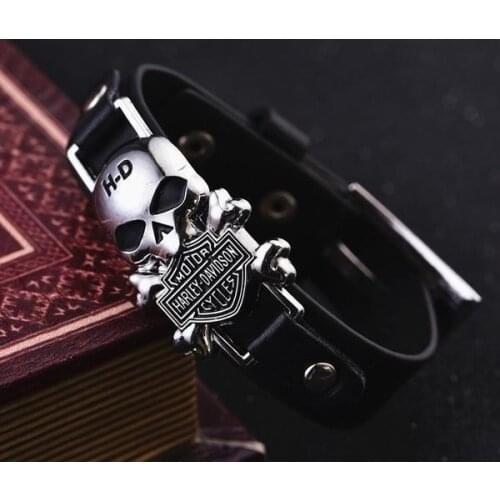 VIP- Jiang Vintage Titanium Steel Skull Punk Bracelet Hip Hop Leather Wristb