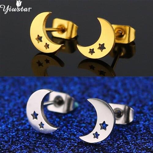 Yiustar Cute Moon Earing Tiny Moon Star Earrings for Women Double Small Hollow Star Earings Girls Korean Minimalist Earring Gift