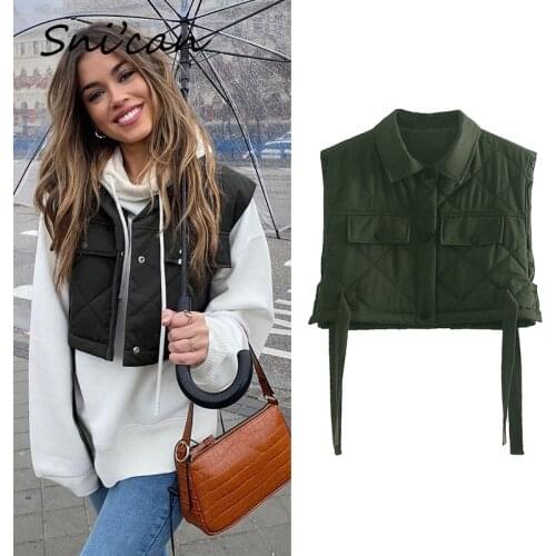 Green Women Vest Jacket Snican Spring Fashion Sleeveless Short Coat Femme Chic Tops Za 2021 Casual Warm Outwear Chaqueta Female