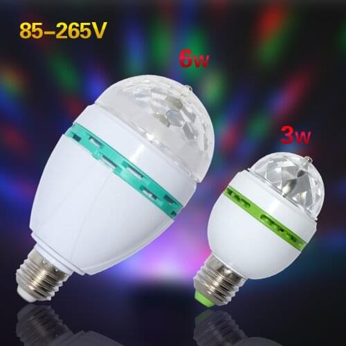 1Pcs E27 3W 6W RGB Stage LED Light Auto Rotating Holiday Lamp AC85V-265V Disco DJ Party Holiday Dance Bulb Christmas Lighting