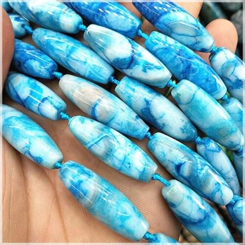 12pcs blue gem stone drum shape nature gem stone beads diy beads accessories size 25x17mm beads strings loose beads for jewelry