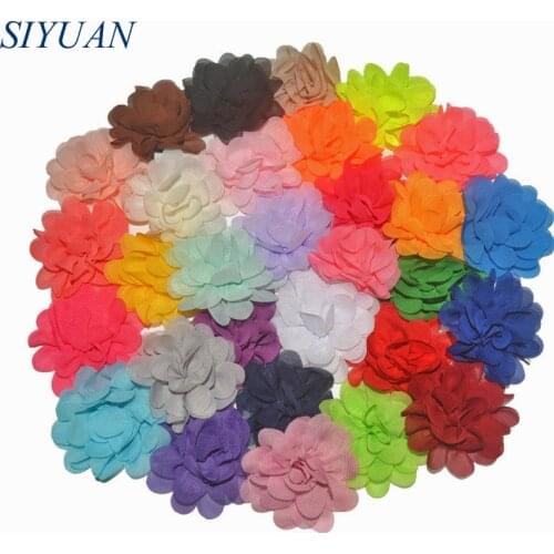 120pcs/lot 40 Color U Pick 2 Inch Petit Chiffon Fabric Puff Flowers DIY Craft For woman Children Accessories TH50