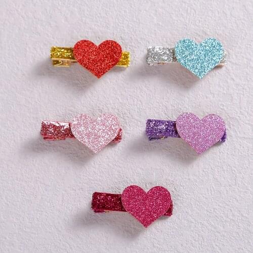 2 Pairs Hairpin Baby Girl Kawai Horsetail Clip Cute Shiny Heart Child Hair Accessories Cartoon Sweet Performance Decoration
