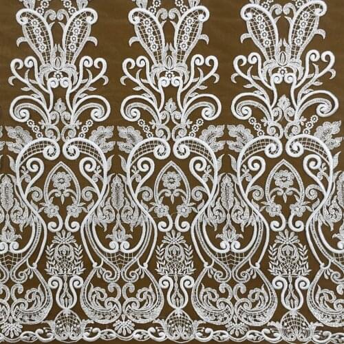 2021Good Guality Pure White Bridal Embroidery Lace with Sequins Nigerian Mesh Tulle Fabrics DIY Sewing Lace Fabric HY1398-3