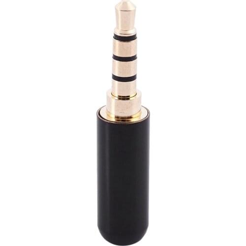 3.5mm 4 Pole Male Plug Solder Connector Gold Tone Black for 4mm Cord