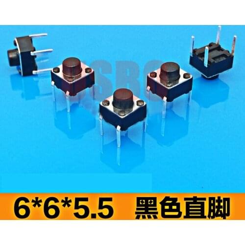 4 Pins Right Angle Light Touch Button Switch Black Tact Switch Wholesale 6*6*5.5mm