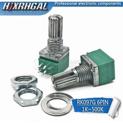 5pcs RK097G 5K 10K 20K 50K 100K 500K B5K with a switch audio 6pin shaft 15mm amplifier sealing potentiometer hjxrhgal