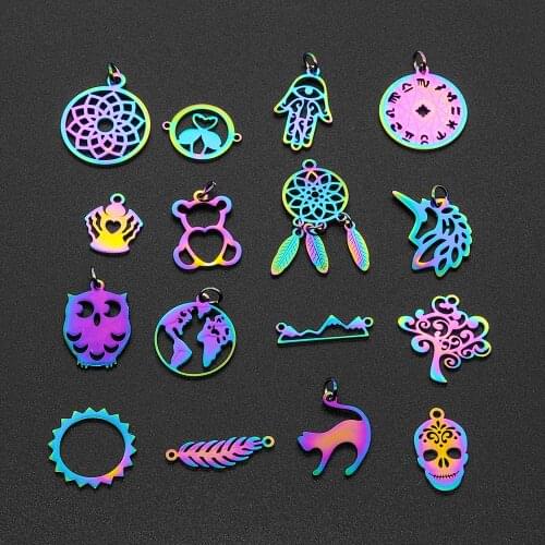 50pcs/lot Mix Designs Stainless Steel Rainbow Animal Yoga Zodiac DIY Jewelry Charms Connector Wholesale Bracelet Making Charm