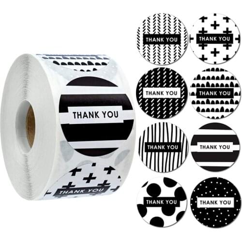 500pcs/roll 1.5inch 8 black style thank you stickers labels stationery sticker for wedding envelope sealing candy bag decoration