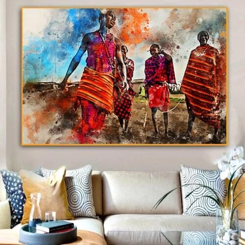 Abstract Watercolor African Art Maasai Tribe Dancing Canvas Painting Posters and Prints Wall Art Pictures for Living Room