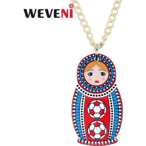 WEVENI Acrylic Russian Soccer Ethnic Matryoshka Girl Doll Necklace Pendant Choker Party Jewelry 2019 For Women Girls Teens Gifts