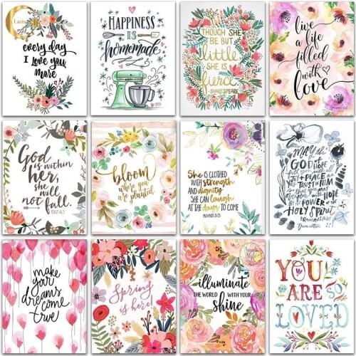 5D DIY Diamond Painting Flowers Kit Greeting Card Love Text Full Square&round Diamond Embroidery Mosaic Cross Stitch Home Decor