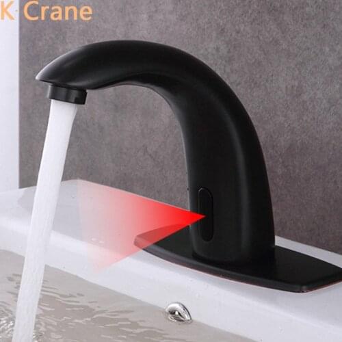 Automatic Touchless Faucet Bathroom Infrared Motion Sensor Tap Deck Mounted Smart Torneira Basin Sink Black Copper Silver Faucet