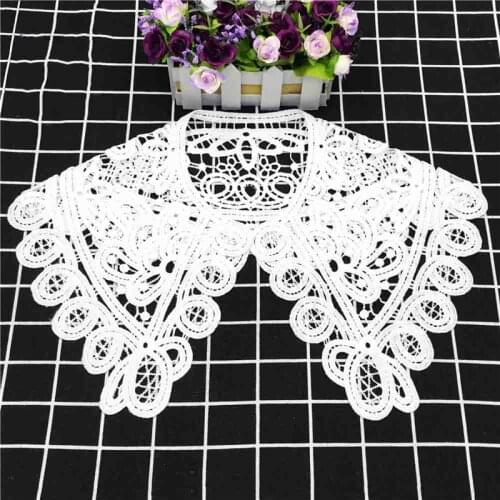 White milk silk Big collar flower Korean womens Hollow lace Detachable Lapel Shirt fake collar Women Clothes Accessories