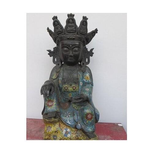 Bi001400 15"Tibet graceful Bronze Copper Cloisonne Being Seated kwan yin Quan yin statue