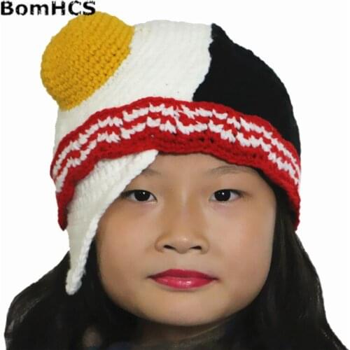 BomHCS Funny Poached Eggs Beanie Hat Handmade Knitted Winter Thick Warm Cap Christmas Halloween Gift