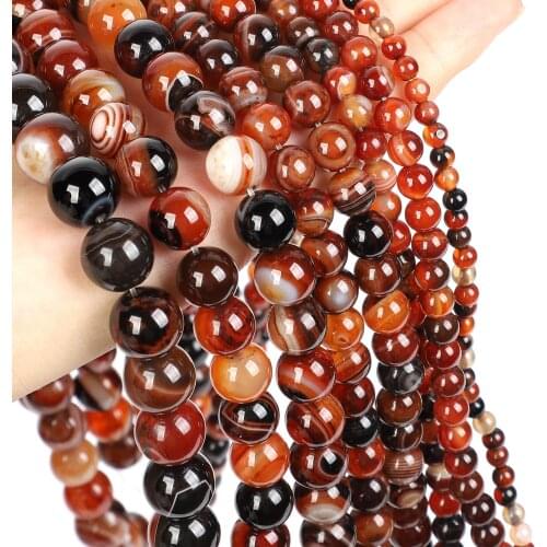 15"Strand Natural Stone Beads Smooth Brown Striped Agates Round Loose Beads For Jewelry Making Necklace Bracelet 4-12mm